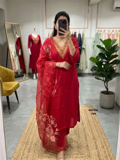 Crimson Red Magic Cotton Suit Set – Red